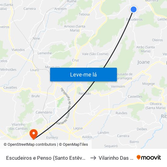 Escudeiros e Penso (Santo Estêvão e São Vicente) to Vilarinho Das Cambas map