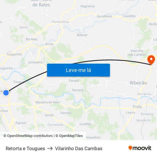 Retorta e Tougues to Vilarinho Das Cambas map