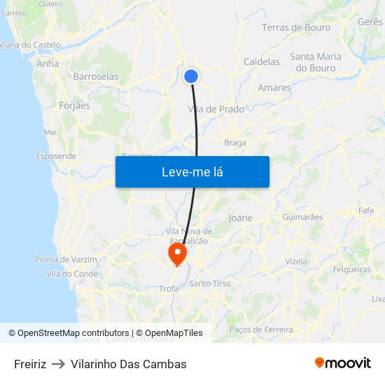 Freiriz to Vilarinho Das Cambas map