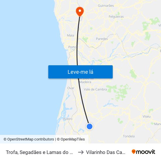 Trofa, Segadães e Lamas do Vouga to Vilarinho Das Cambas map