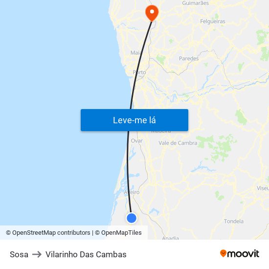 Sosa to Vilarinho Das Cambas map