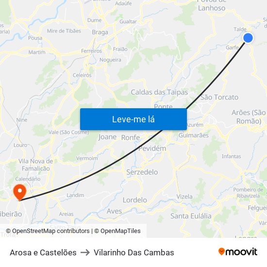 Arosa e Castelões to Vilarinho Das Cambas map