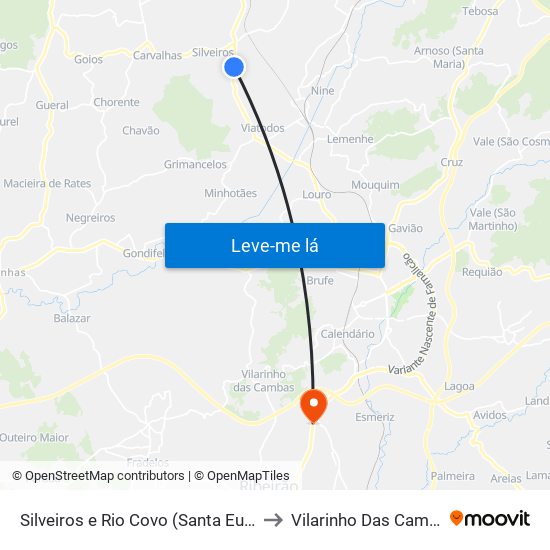 Silveiros e Rio Covo (Santa Eulália) to Vilarinho Das Cambas map