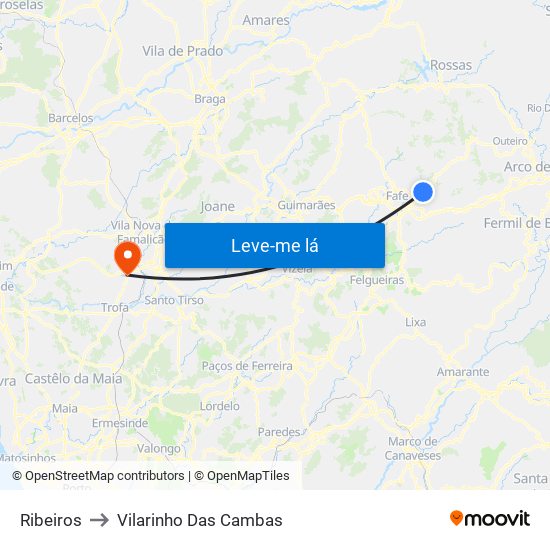 Ribeiros to Vilarinho Das Cambas map