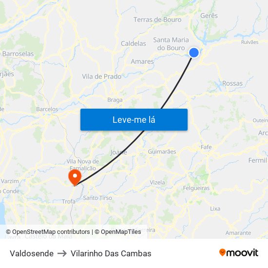 Valdosende to Vilarinho Das Cambas map