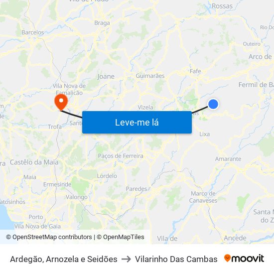 Ardegão, Arnozela e Seidões to Vilarinho Das Cambas map