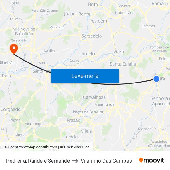 Pedreira, Rande e Sernande to Vilarinho Das Cambas map