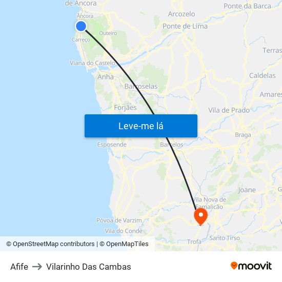 Afife to Vilarinho Das Cambas map