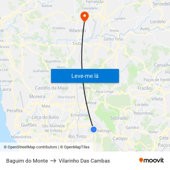 Baguim do Monte to Vilarinho Das Cambas map