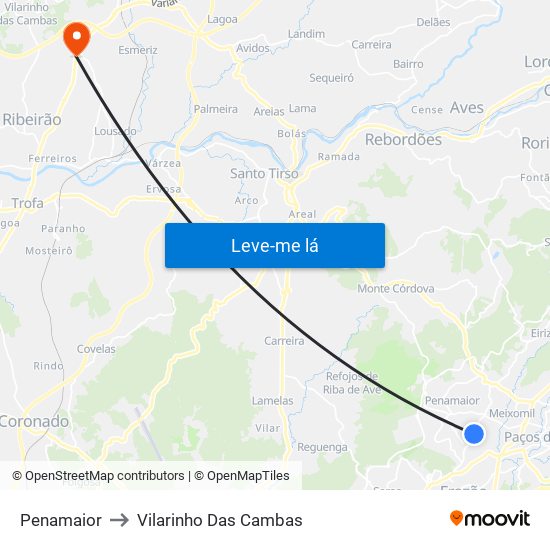 Penamaior to Vilarinho Das Cambas map