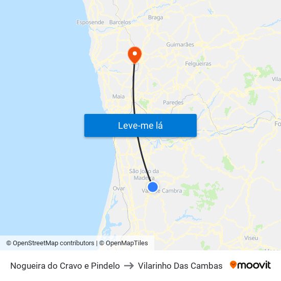 Nogueira do Cravo e Pindelo to Vilarinho Das Cambas map