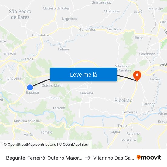 Bagunte, Ferreiró, Outeiro Maior e Parada to Vilarinho Das Cambas map