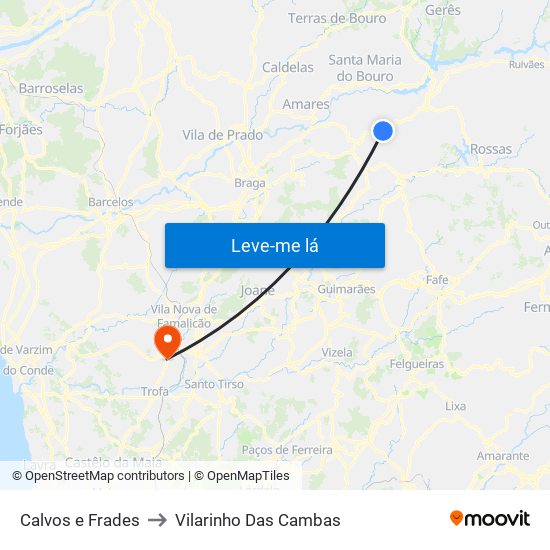 Calvos e Frades to Vilarinho Das Cambas map