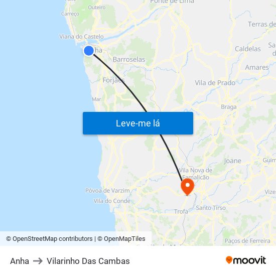 Anha to Vilarinho Das Cambas map