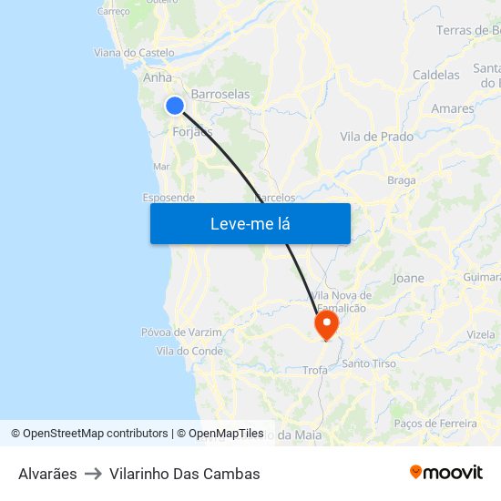 Alvarães to Vilarinho Das Cambas map