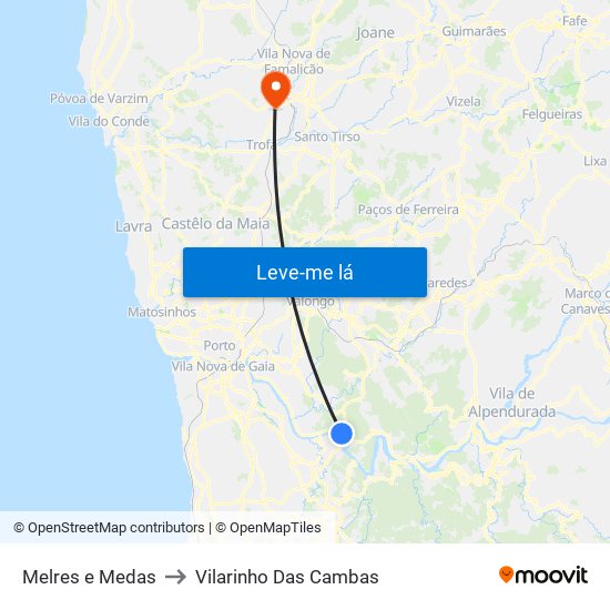 Melres e Medas to Vilarinho Das Cambas map