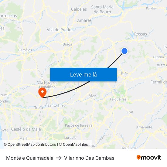 Monte e Queimadela to Vilarinho Das Cambas map