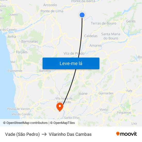 Vade (São Pedro) to Vilarinho Das Cambas map