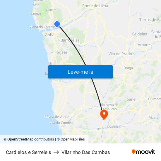 Cardielos e Serreleis to Vilarinho Das Cambas map