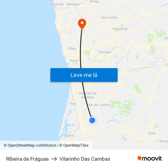 Ribeira de Fráguas to Vilarinho Das Cambas map