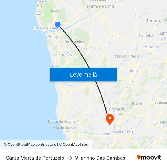 Santa Marta de Portuzelo to Vilarinho Das Cambas map