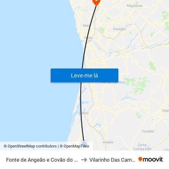 Fonte de Angeão e Covão do Lobo to Vilarinho Das Cambas map