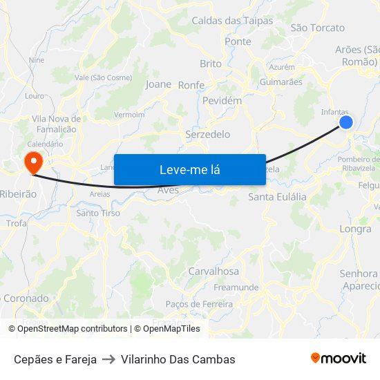 Cepães e Fareja to Vilarinho Das Cambas map