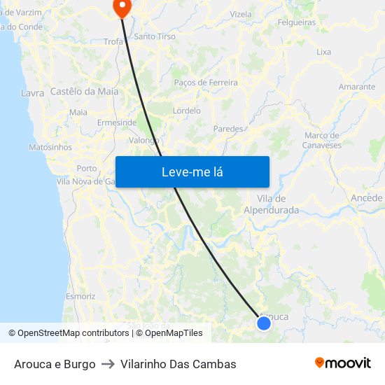 Arouca e Burgo to Vilarinho Das Cambas map