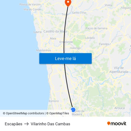Escapães to Vilarinho Das Cambas map