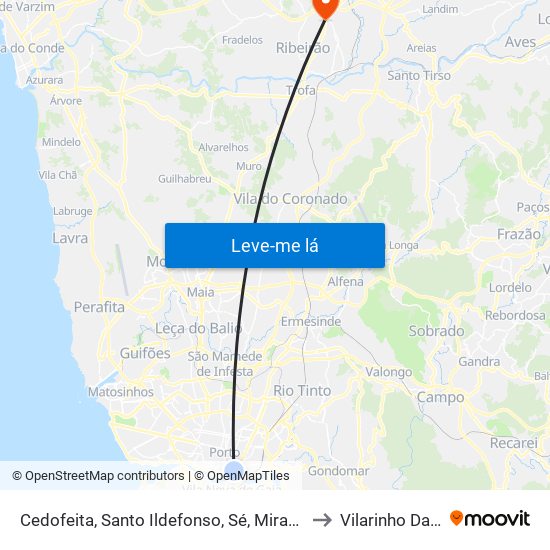 Cedofeita, Santo Ildefonso, Sé, Miragaia, São Nicolau e Vitória to Vilarinho Das Cambas map