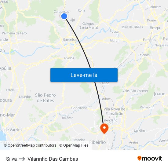 Silva to Vilarinho Das Cambas map