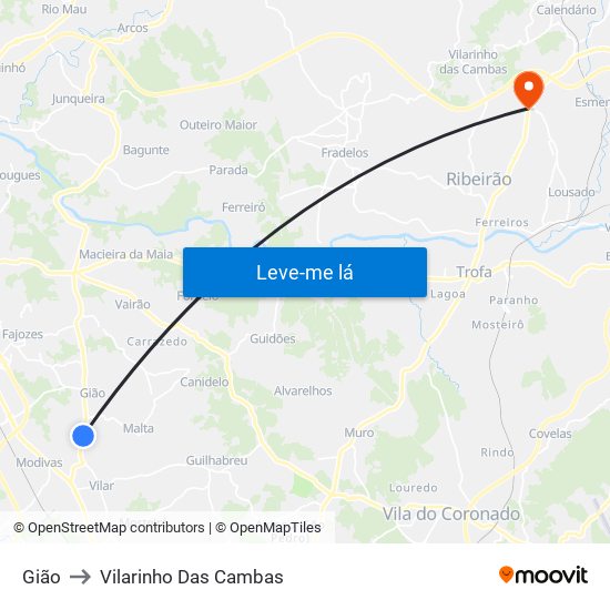 Gião to Vilarinho Das Cambas map