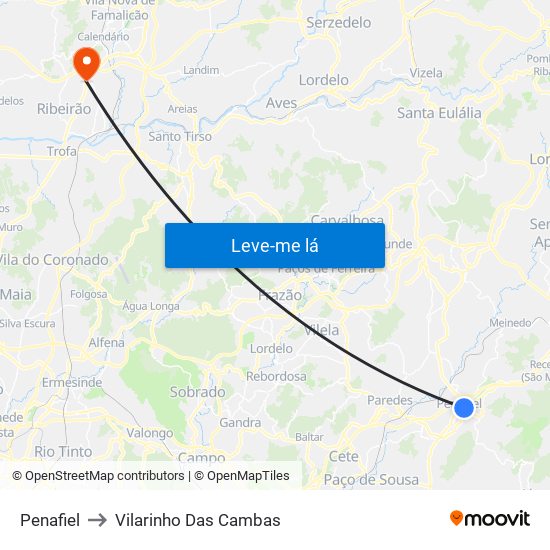 Penafiel to Vilarinho Das Cambas map