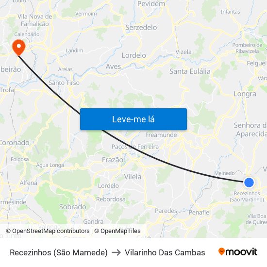 Recezinhos (São Mamede) to Vilarinho Das Cambas map