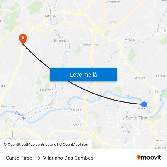 Santo Tirso to Vilarinho Das Cambas map