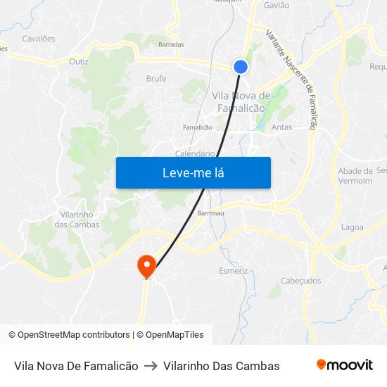 Vila Nova De Famalicão to Vilarinho Das Cambas map