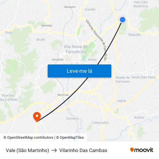 Vale (São Martinho) to Vilarinho Das Cambas map