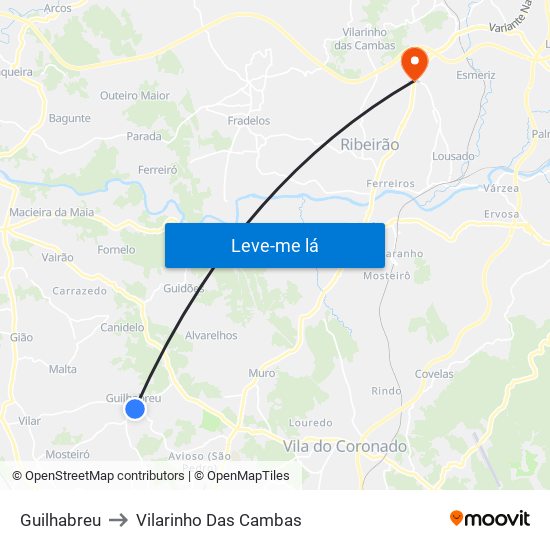 Guilhabreu to Vilarinho Das Cambas map