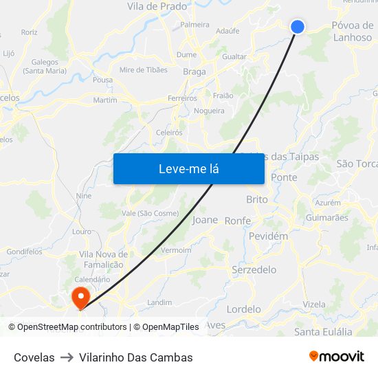 Covelas to Vilarinho Das Cambas map