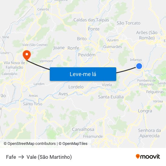 Fafe to Vale (São Martinho) map