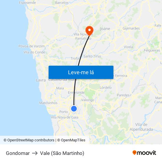 Gondomar to Vale (São Martinho) map