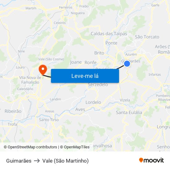 Guimarães to Vale (São Martinho) map