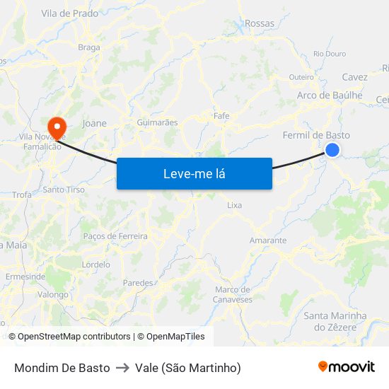 Mondim De Basto to Vale (São Martinho) map