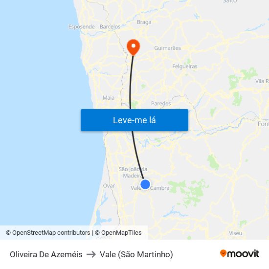 Oliveira De Azeméis to Vale (São Martinho) map