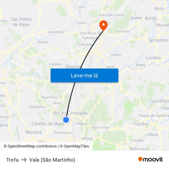 Trofa to Vale (São Martinho) map