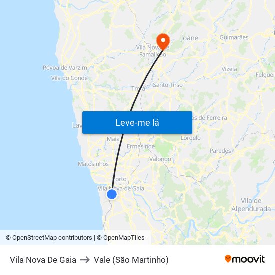Vila Nova De Gaia to Vale (São Martinho) map