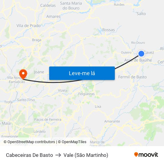 Cabeceiras De Basto to Vale (São Martinho) map