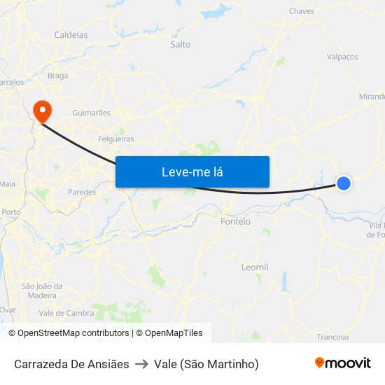 Carrazeda De Ansiães to Vale (São Martinho) map