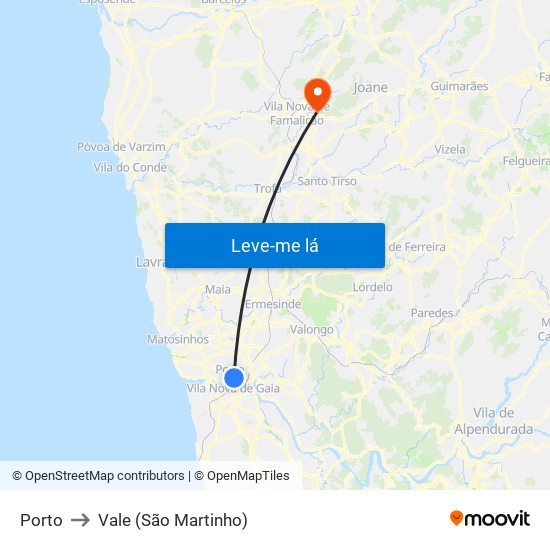 Porto to Vale (São Martinho) map