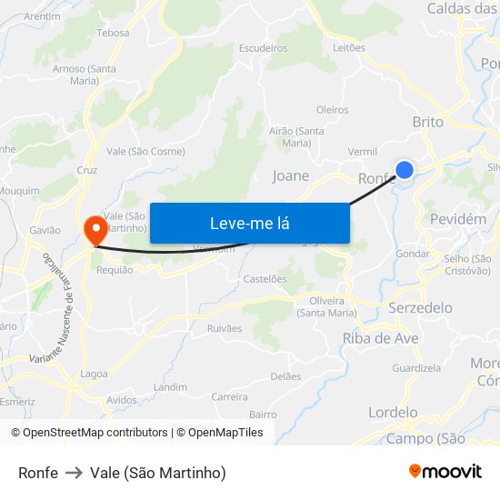 Ronfe to Vale (São Martinho) map